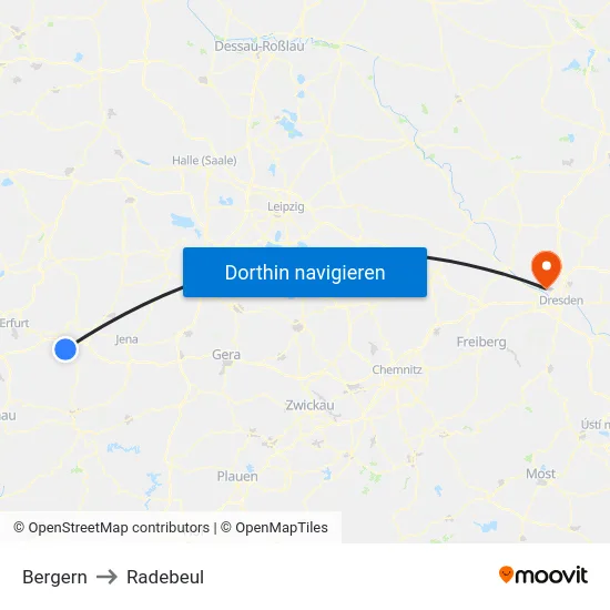 Bergern to Radebeul map