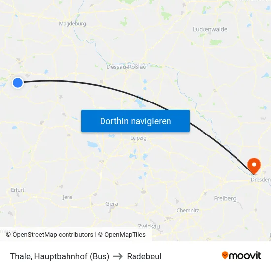 Thale, Hauptbahnhof (Bus) to Radebeul map