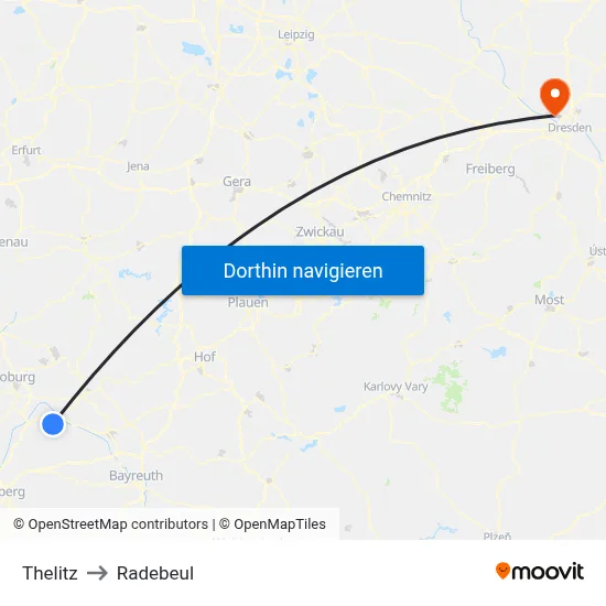 Thelitz to Radebeul map