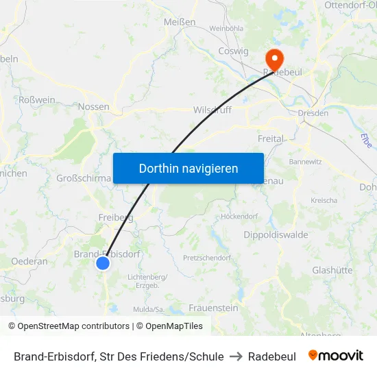 Brand-Erbisdorf, Str Des Friedens/Schule to Radebeul map