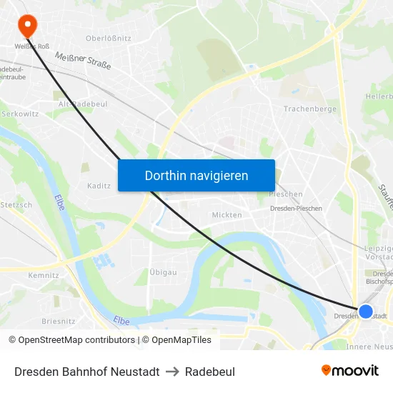 Dresden Bahnhof Neustadt to Radebeul map