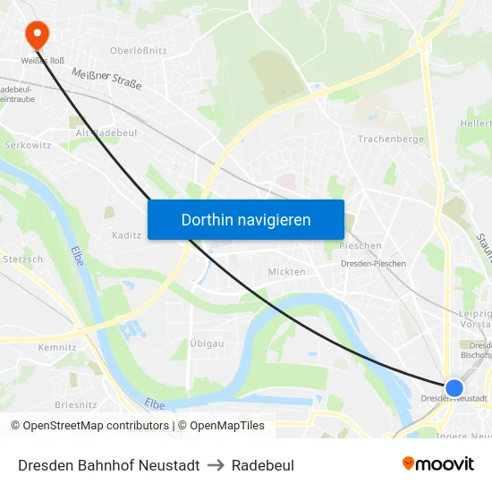 Dresden Bahnhof Neustadt to Radebeul map