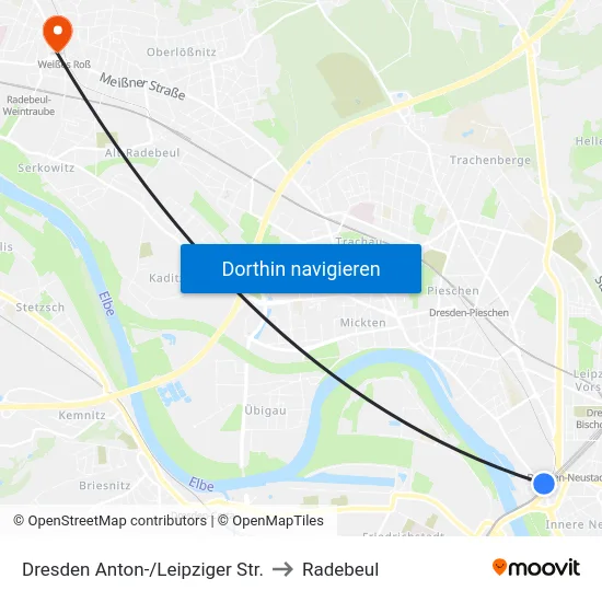 Dresden Anton-/Leipziger Str. to Radebeul map