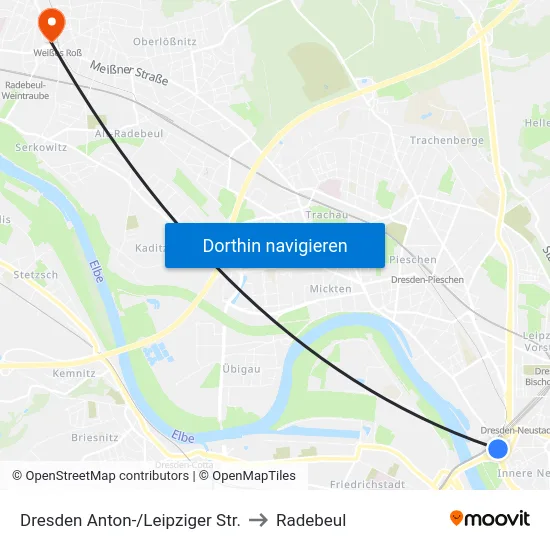 Dresden Anton-/Leipziger Str. to Radebeul map