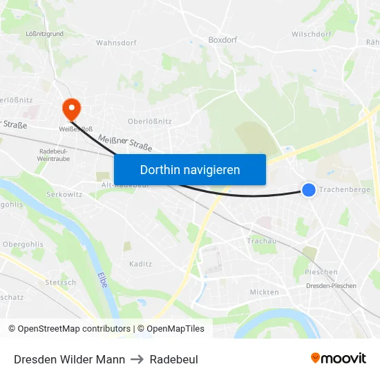 Dresden Wilder Mann to Radebeul map