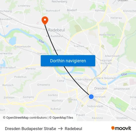 Dresden Budapester Straße to Radebeul map