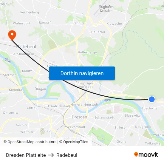 Dresden Plattleite to Radebeul map