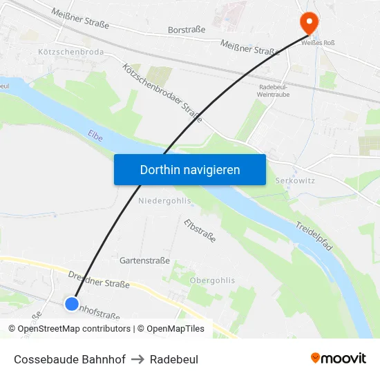 Cossebaude Bahnhof to Radebeul map
