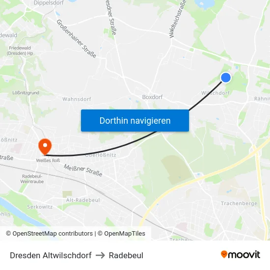 Dresden Altwilschdorf to Radebeul map