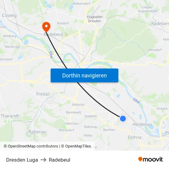 Dresden Luga to Radebeul map