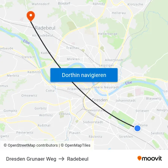 Dresden Grunaer Weg to Radebeul map