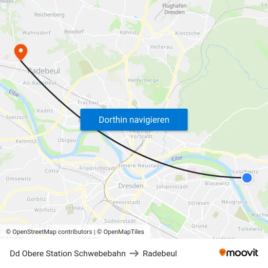 Dd Obere Station Schwebebahn to Radebeul map