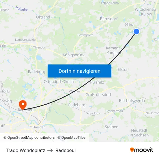 Trado Wendeplatz to Radebeul map