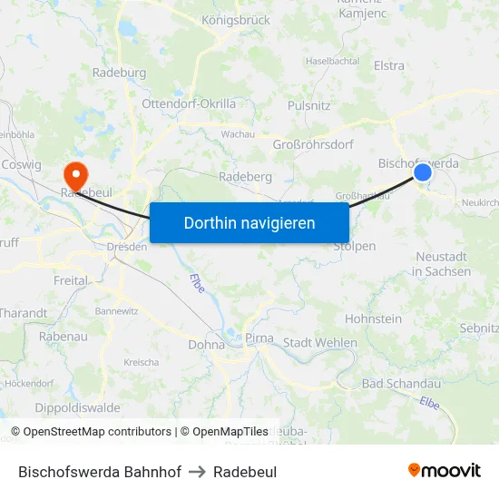 Bischofswerda Bahnhof to Radebeul map