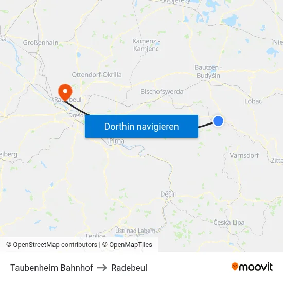 Taubenheim Bahnhof to Radebeul map