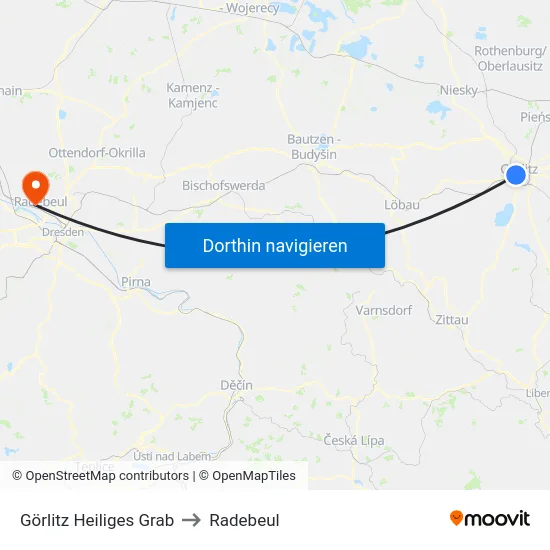 Görlitz Heiliges Grab to Radebeul map