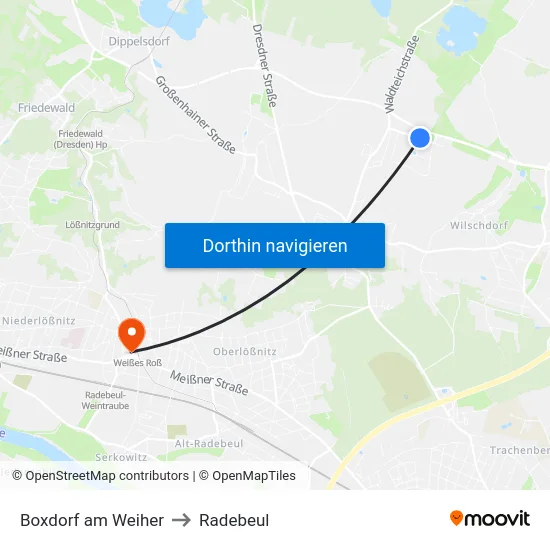 Boxdorf am Weiher to Radebeul map