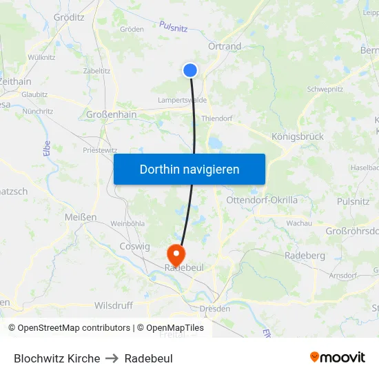 Blochwitz Kirche to Radebeul map
