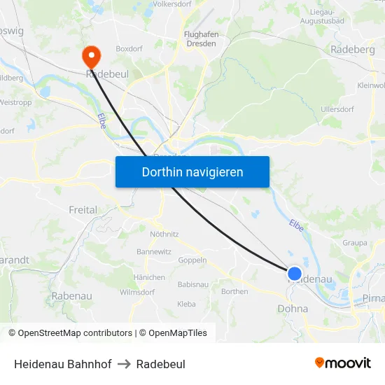 Heidenau Bahnhof to Radebeul map