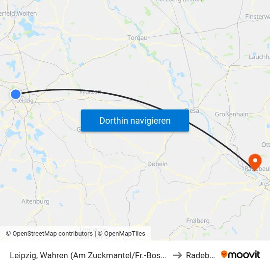Leipzig, Wahren (Am Zuckmantel/Fr.-Bosse-Str.) to Radebeul map