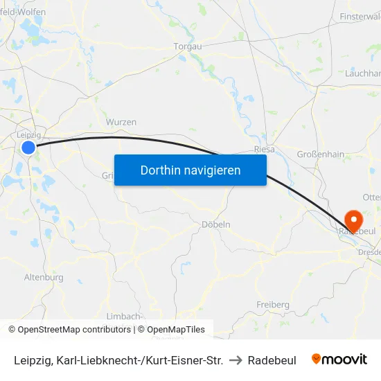 Leipzig, Karl-Liebknecht-/Kurt-Eisner-Str. to Radebeul map