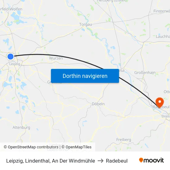 Leipzig, Lindenthal, An Der Windmühle to Radebeul map