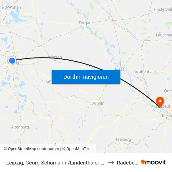 Leipzig, Georg-Schumann-/Lindenthaler Str. to Radebeul map