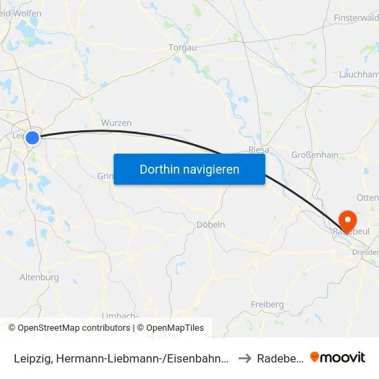 Leipzig, Hermann-Liebmann-/Eisenbahnstr. to Radebeul map