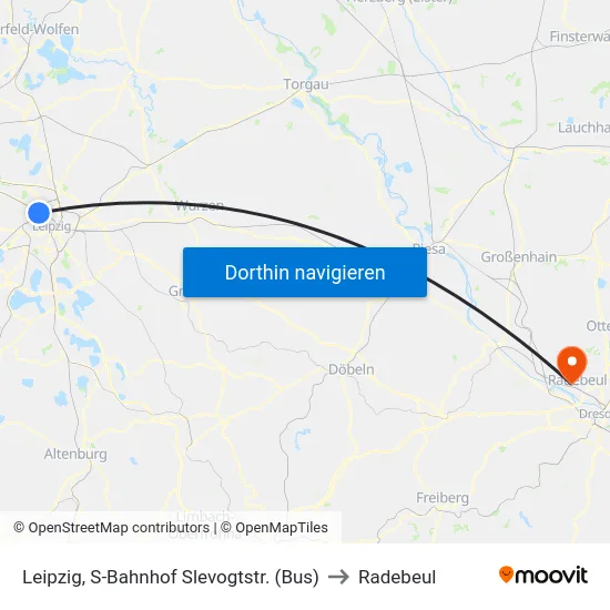 Leipzig, S-Bahnhof Slevogtstr. (Bus) to Radebeul map