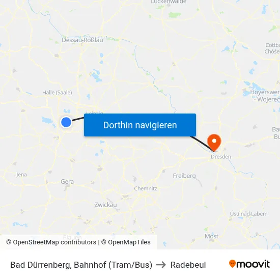 Bad Dürrenberg, Bahnhof (Tram/Bus) to Radebeul map