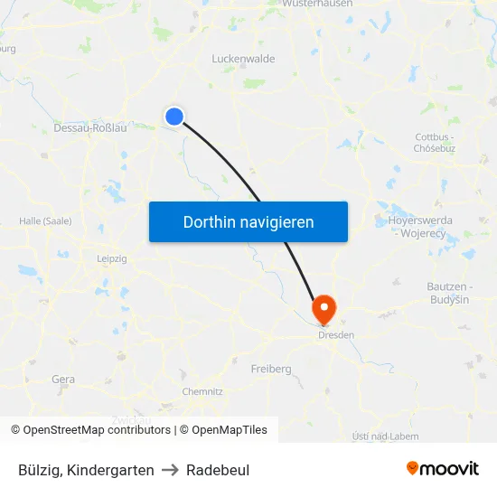 Bülzig, Kindergarten to Radebeul map