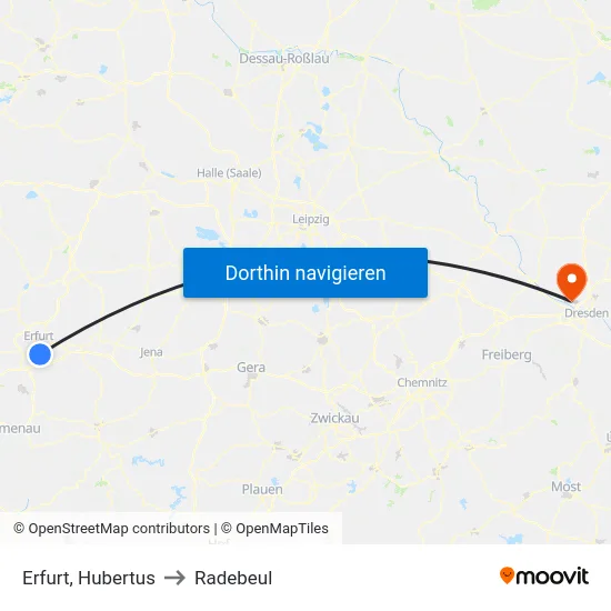 Erfurt, Hubertus to Radebeul map