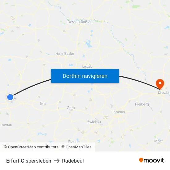 Erfurt-Gispersleben to Radebeul map