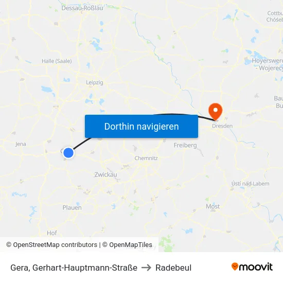Gera, Gerhart-Hauptmann-Straße to Radebeul map