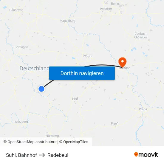 Suhl, Bahnhof to Radebeul map