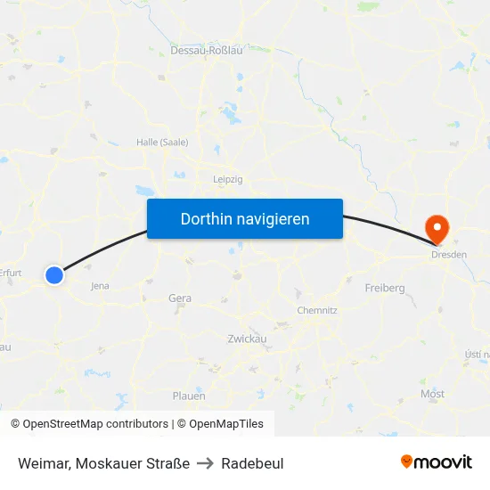 Weimar, Moskauer Straße to Radebeul map