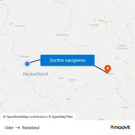 Uder to Radebeul map