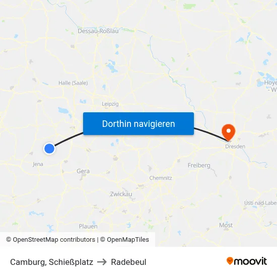 Camburg, Schießplatz to Radebeul map