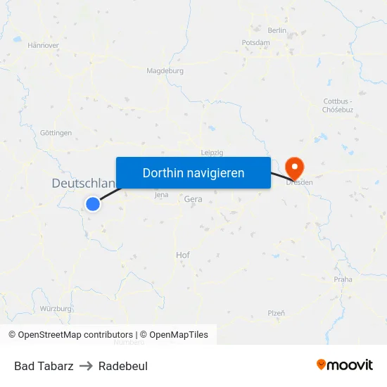 Bad Tabarz to Radebeul map