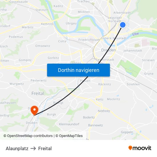 Alaunplatz to Freital map