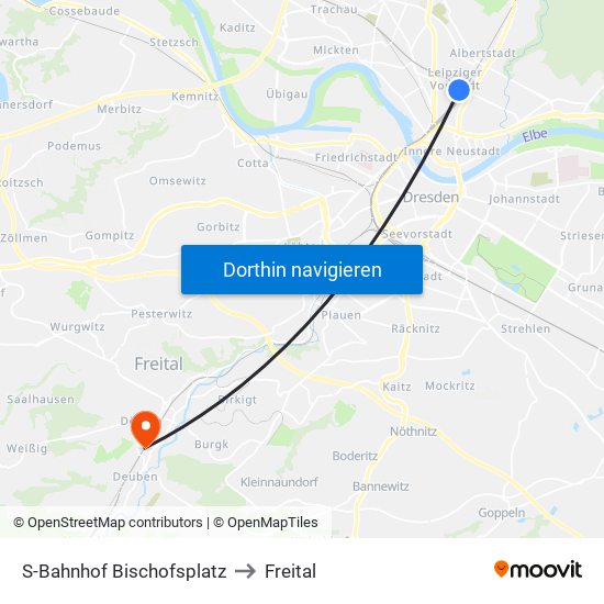 S-Bahnhof Bischofsplatz to Freital map