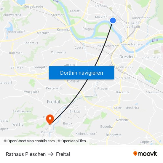 Rathaus Pieschen to Freital map