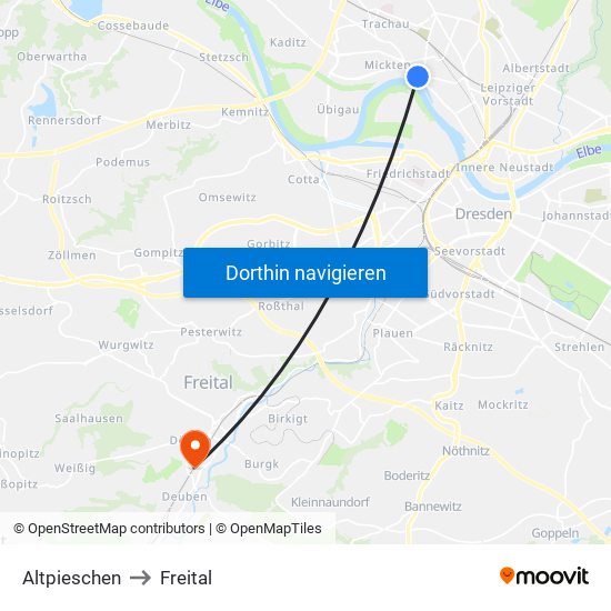 Altpieschen to Freital map