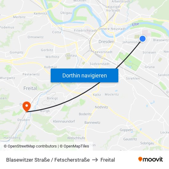 Blasewitzer Straße / Fetscherstraße to Freital map