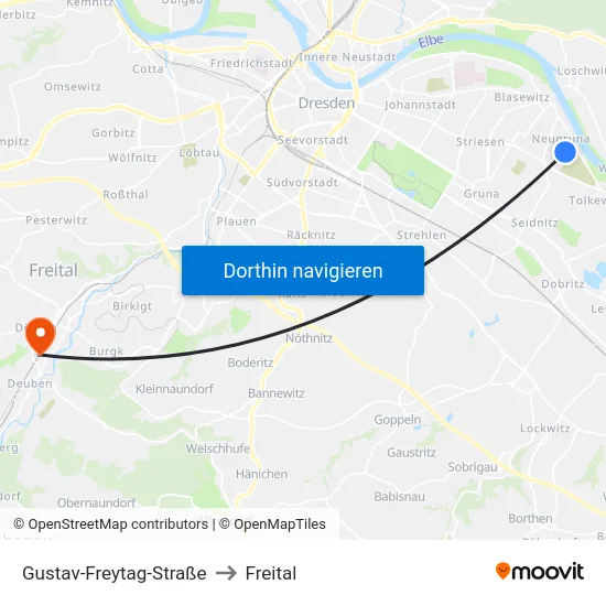 Gustav-Freytag-Straße to Freital map