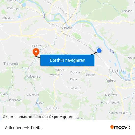 Altleuben to Freital map