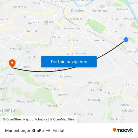 Marienberger Straße to Freital map