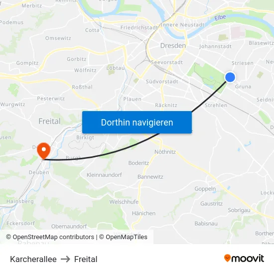 Karcherallee to Freital map