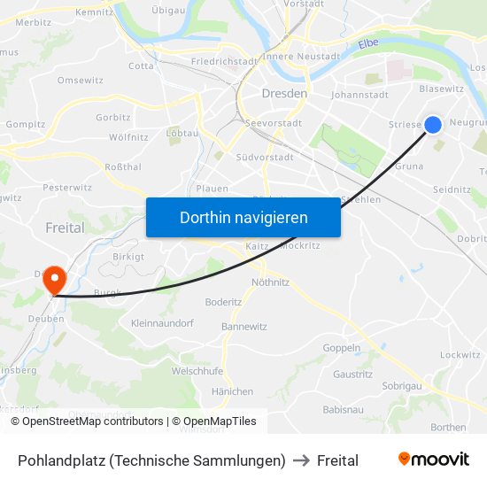 Pohlandplatz (Technische Sammlungen) to Freital map