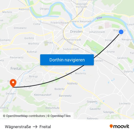 Wägnerstraße to Freital map